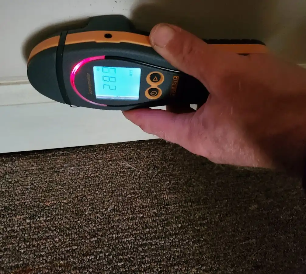Moisture detection at baseboard during Sewage Cleanup & Sanitation in Old Westbury